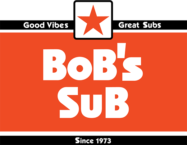 Bob's Sub Logo, black, orange and white. Stop in at Bobs Sub in Pennsylvania for good vibes and great subs!